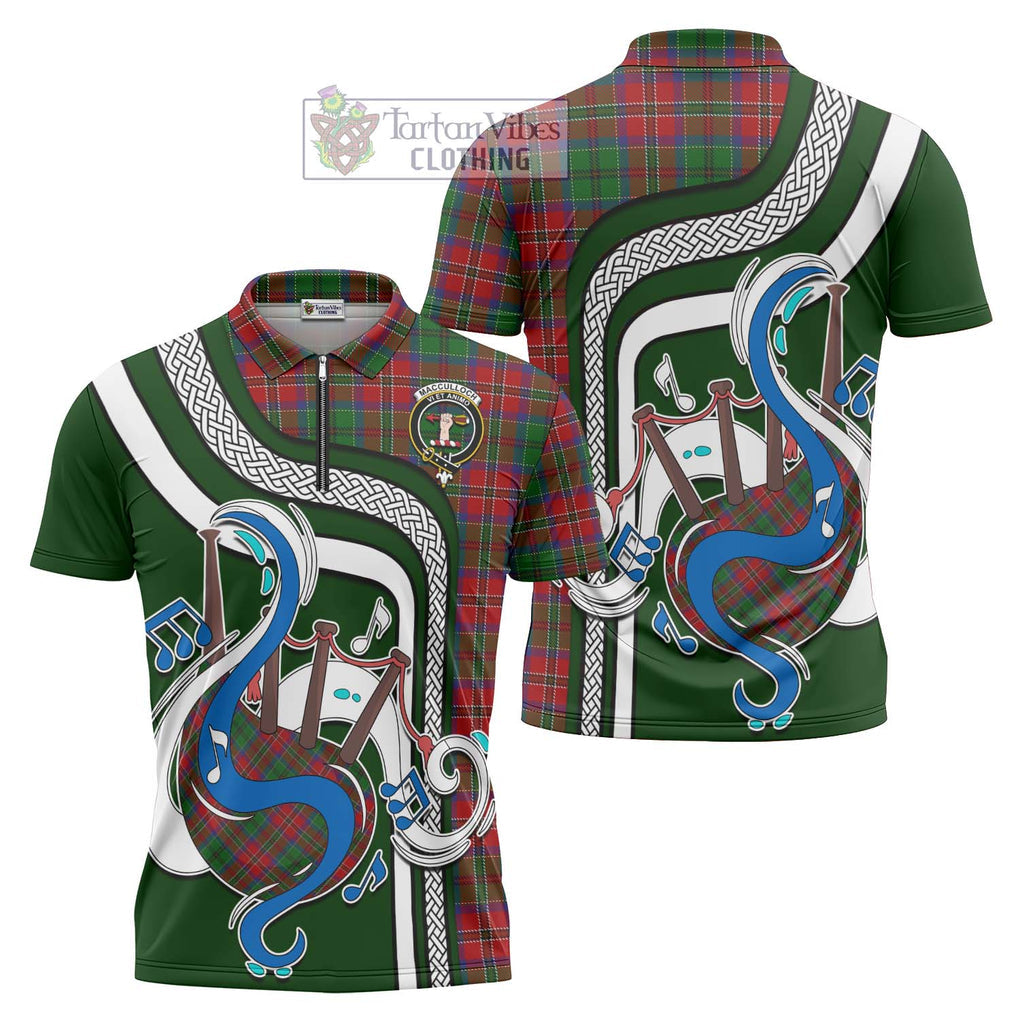 MacCulloch (McCulloch) Tartan Zipper Polo Shirt with Epic Bagpipe Style Unisex - Tartanvibesclothing Shop