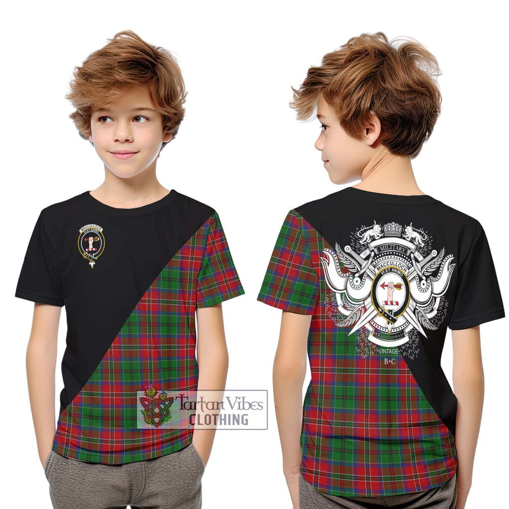 MacCulloch (McCulloch) Tartan Kid T-Shirt with Family Crest and Military Logo Style Youth XL Size14 - Tartanvibesclothing Shop
