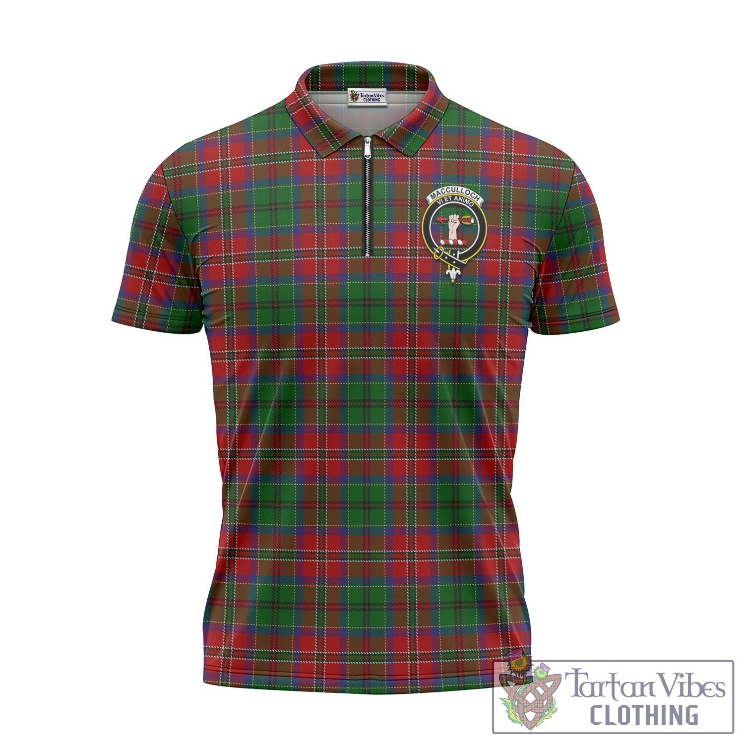 Tartan Vibes Clothing MacCulloch Tartan Zipper Polo Shirt with Family Crest