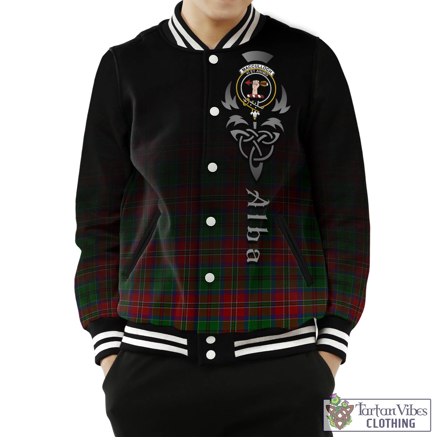 Tartan Vibes Clothing MacCulloch Tartan Baseball Jacket Featuring Alba Gu Brath Family Crest Celtic Inspired