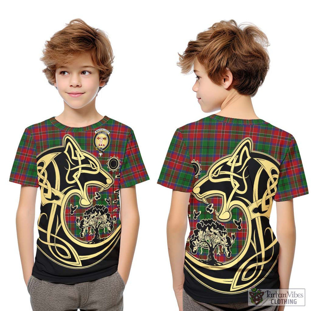 MacCulloch (McCulloch) Tartan Kid T-Shirt with Family Crest Celtic Wolf Style Youth XL Size14 - Tartan Vibes Clothing