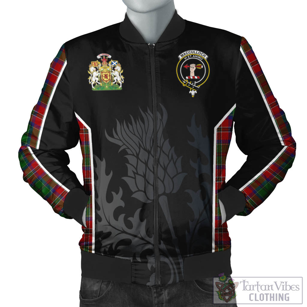 Tartan Vibes Clothing MacCulloch Tartan Bomber Jacket with Family Crest and Scottish Thistle Vibes Sport Style