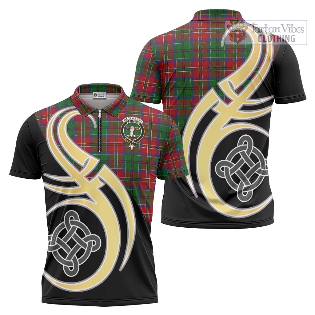 Tartan Vibes Clothing MacCulloch Tartan Zipper Polo Shirt with Family Crest and Celtic Symbol Style