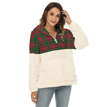 MacCulloch (McCulloch) Tartan Women's Borg Fleece Hoodie With Half Zip with Family Crest Female - Tartan Vibes Clothing