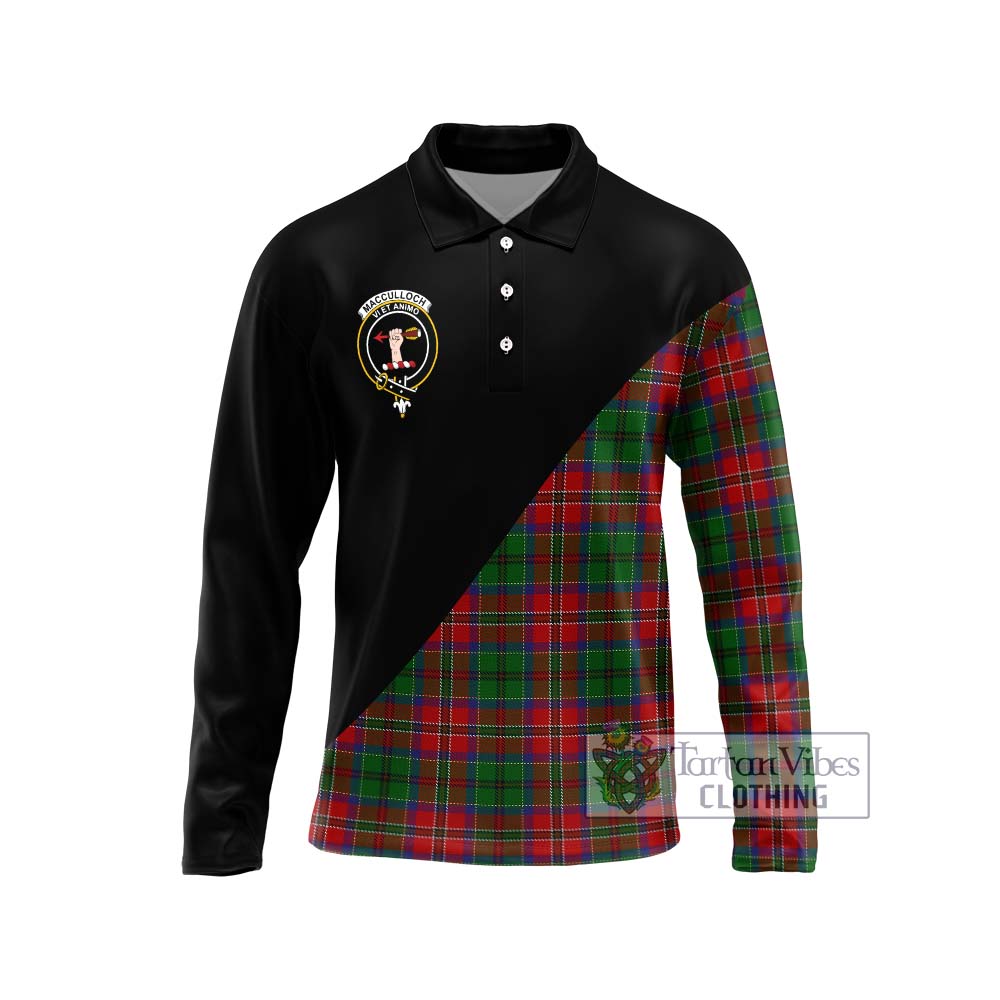 MacCulloch (McCulloch) Tartan Long Sleeve Polo Shirt with Family Crest and Military Logo Style Unisex - Tartanvibesclothing Shop