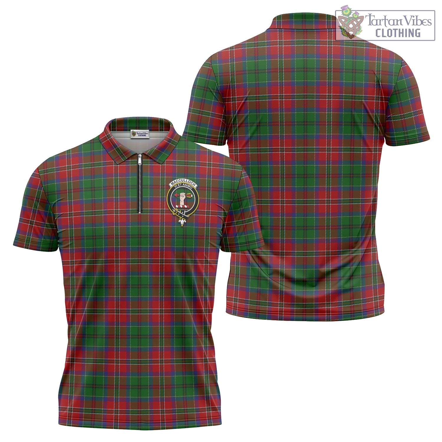 Tartan Vibes Clothing MacCulloch Tartan Zipper Polo Shirt with Family Crest