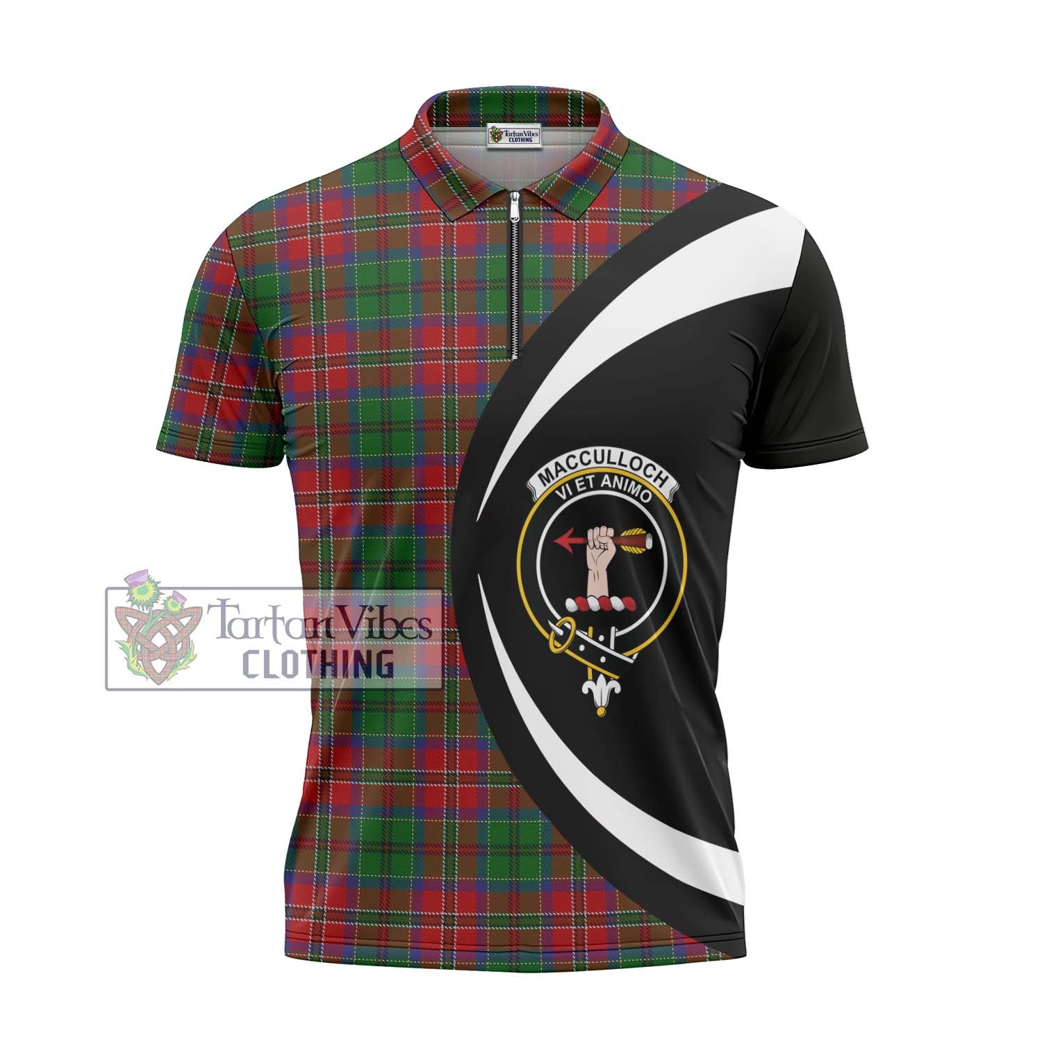 MacCulloch (McCulloch) Tartan Zipper Polo Shirt with Family Crest Circle Style - Tartan Vibes Clothing
