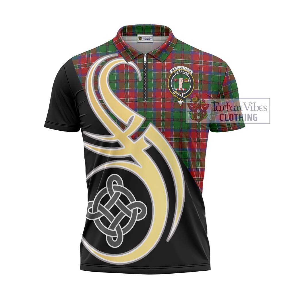 Tartan Vibes Clothing MacCulloch Tartan Zipper Polo Shirt with Family Crest and Celtic Symbol Style