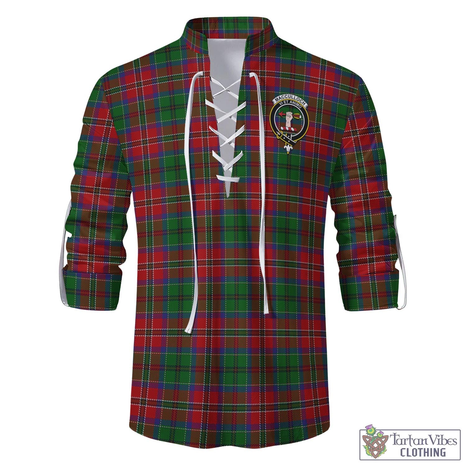 Tartan Vibes Clothing MacCulloch Tartan Men's Scottish Traditional Jacobite Ghillie Kilt Shirt with Family Crest