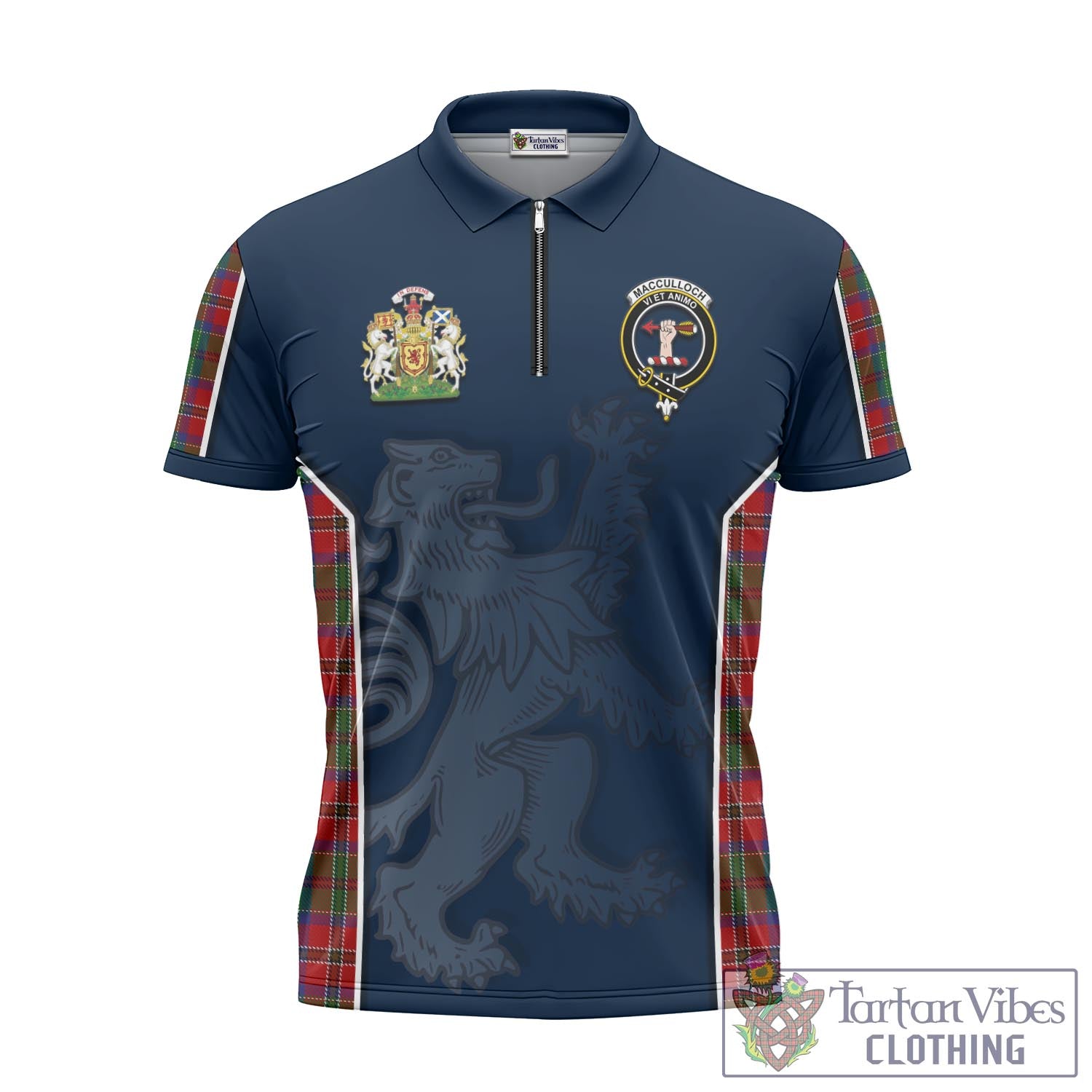 Tartan Vibes Clothing MacCulloch Tartan Zipper Polo Shirt with Family Crest and Lion Rampant Vibes Sport Style