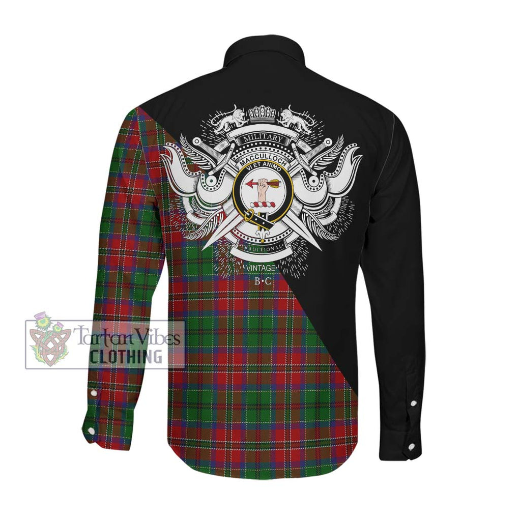 MacCulloch (McCulloch) Tartan Long Sleeve Button Shirt with Family Crest and Military Logo Style Men's Shirt - Tartanvibesclothing Shop