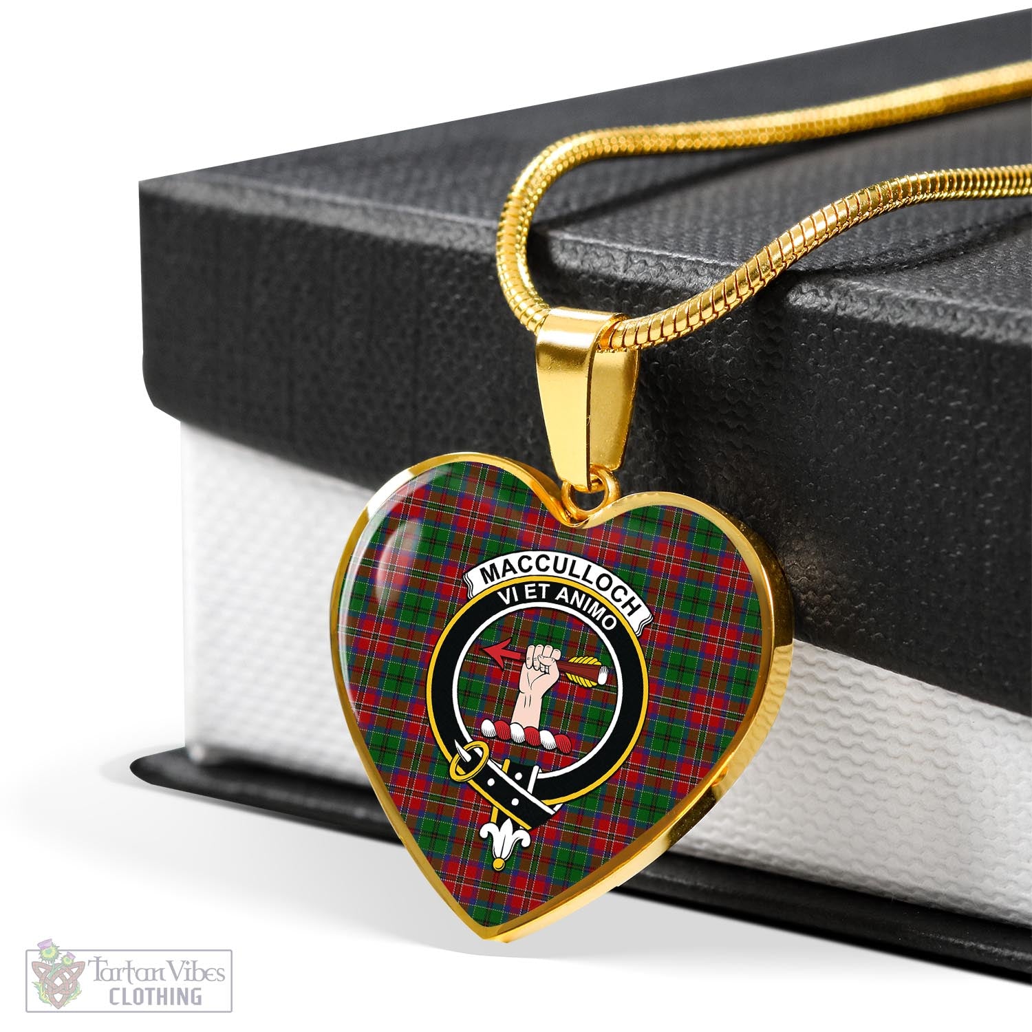 Tartan Vibes Clothing MacCulloch Tartan Heart Necklace with Family Crest