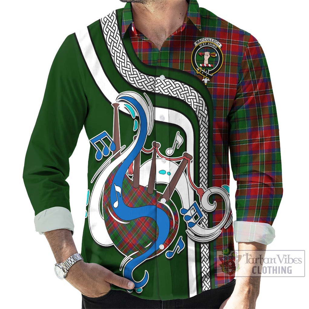 MacCulloch (McCulloch) Tartan Long Sleeve Button Shirt with Epic Bagpipe Style - Tartanvibesclothing Shop