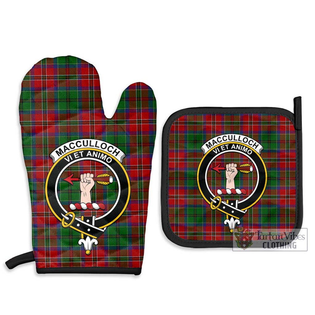 MacCulloch (McCulloch) Tartan Combo Oven Mitt & Pot-Holder with Family Crest Combo 1 Oven Mitt & 2 Pot-Holder Black - Tartan Vibes Clothing