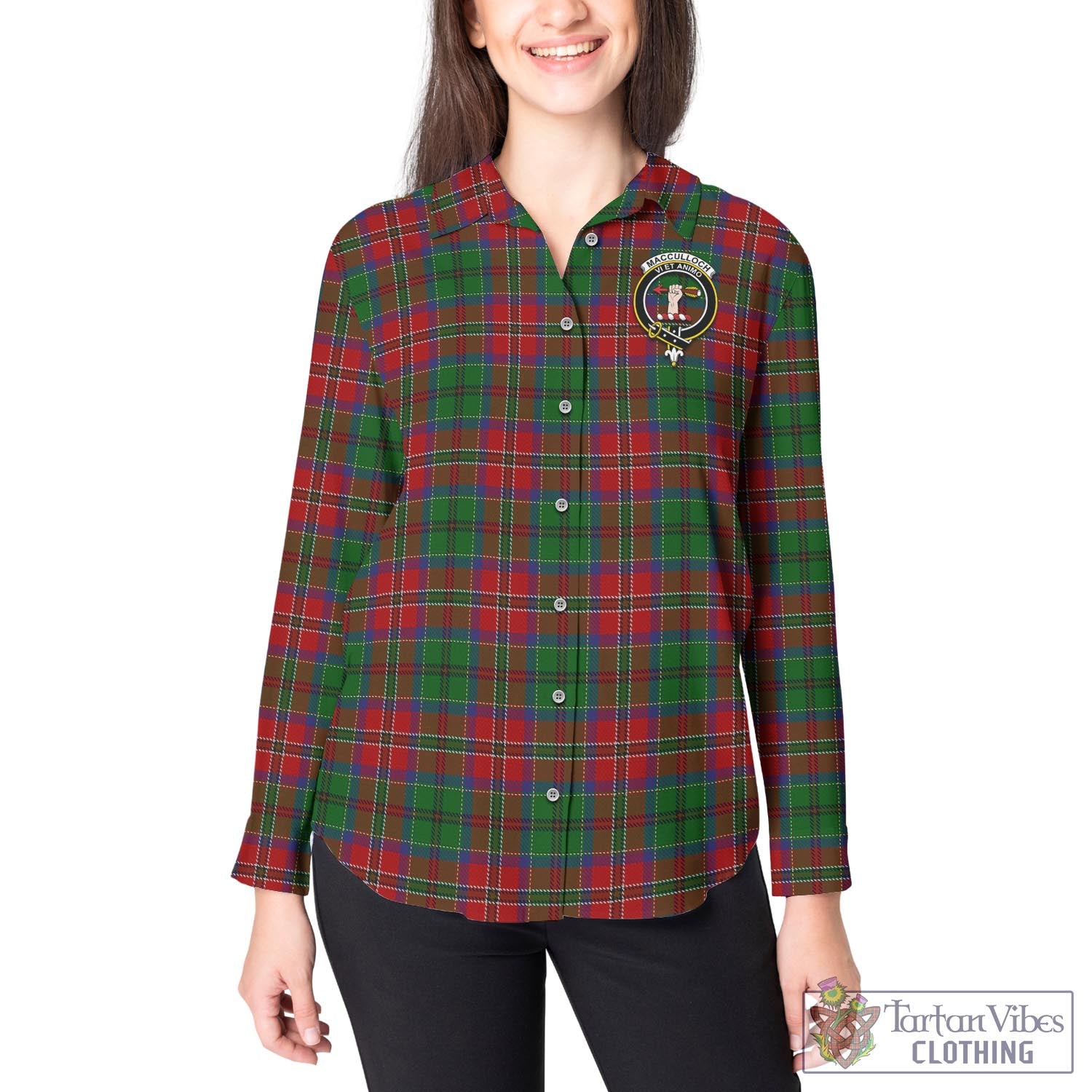 Tartan Vibes Clothing MacCulloch Tartan Womens Casual Shirt with Family Crest