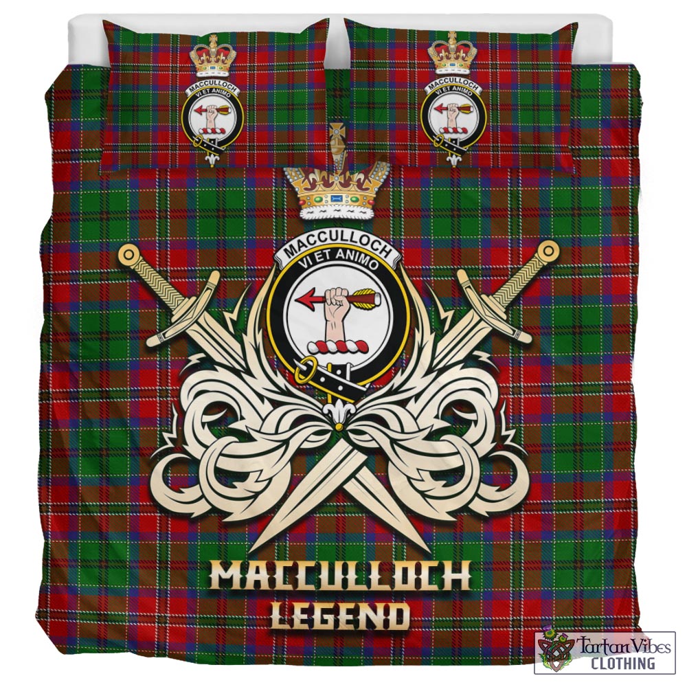 Tartan Vibes Clothing MacCulloch Tartan Bedding Set with Clan Crest and the Golden Sword of Courageous Legacy