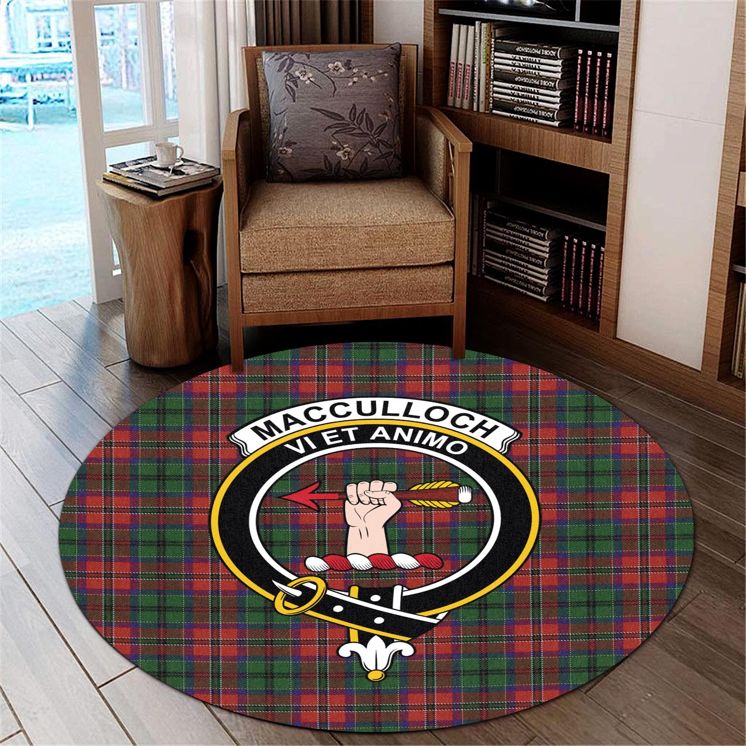 macculloch-tartan-round-rug-with-family-crest