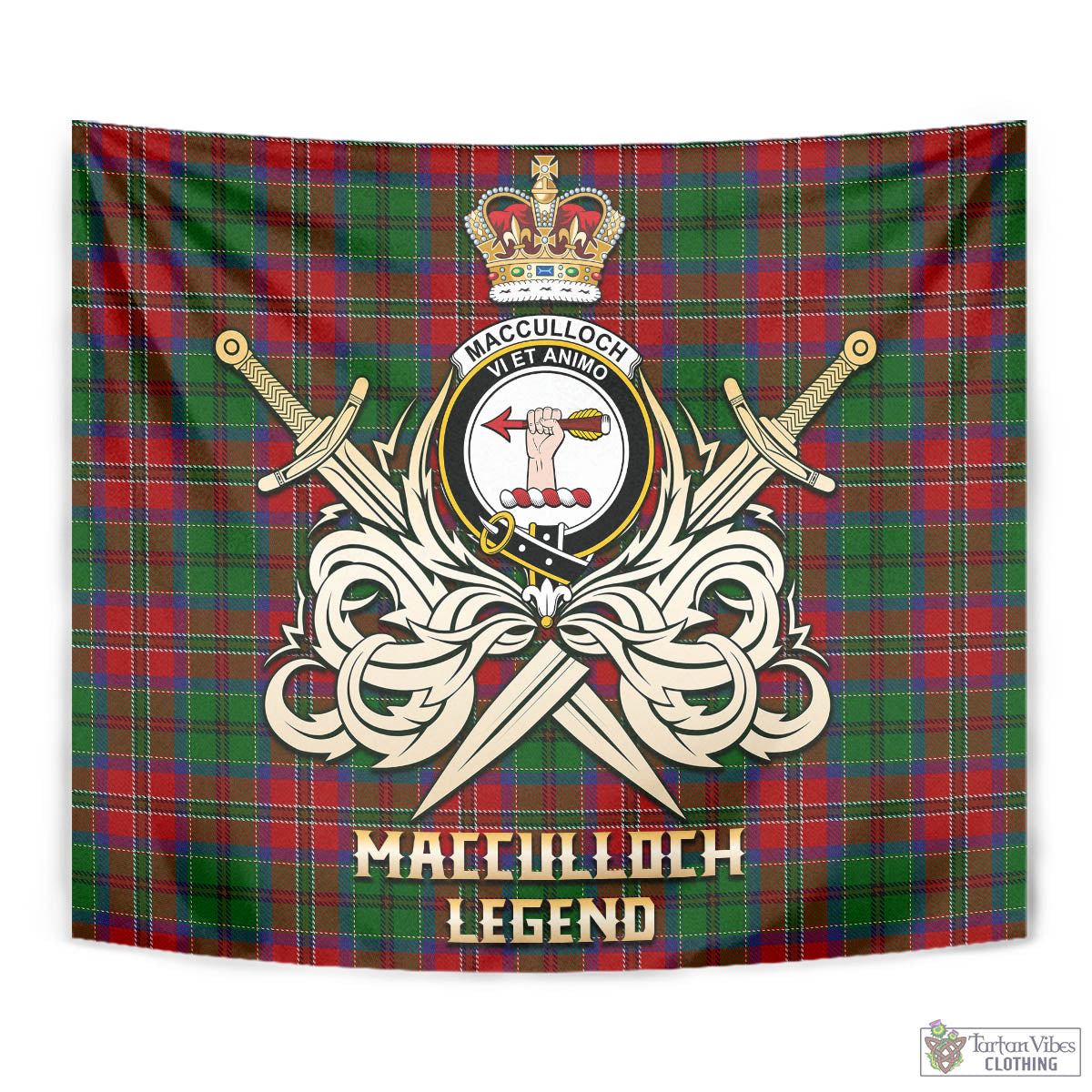 Tartan Vibes Clothing MacCulloch Tartan Tapestry with Clan Crest and the Golden Sword of Courageous Legacy