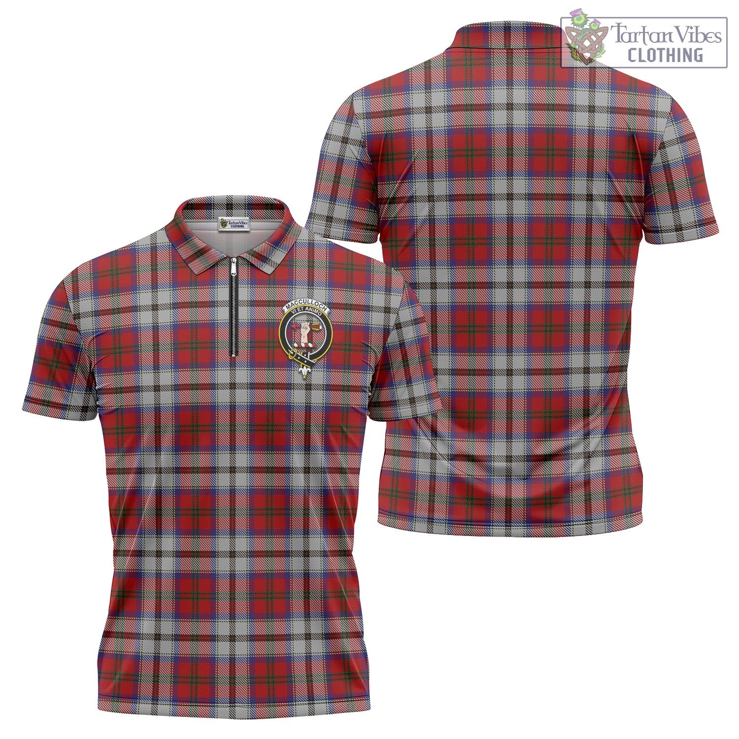 Tartan Vibes Clothing MacCulloch Dress Tartan Zipper Polo Shirt with Family Crest