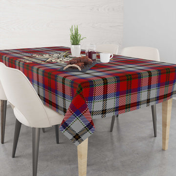 MacCulloch Dress Tartan Tablecloth with Clan Crest and the Golden Sword of Courageous Legacy