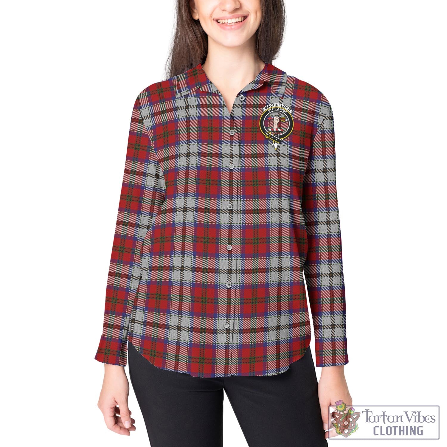 Tartan Vibes Clothing MacCulloch Dress Tartan Womens Casual Shirt with Family Crest