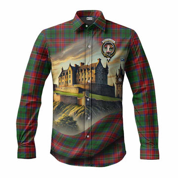 MacCulloch (McCulloch) Tartan Family Crest Long Sleeve Button Shirt with Scottish Ancient Castle Style