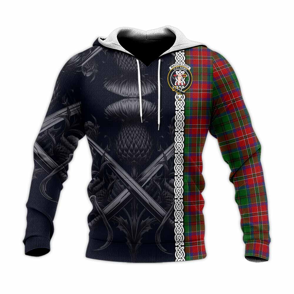 Tartan Vibes Clothing MacCulloch (McCulloch) Tartan Knitted Hoodie with Family Crest Cross Sword Thistle Celtic Vibes