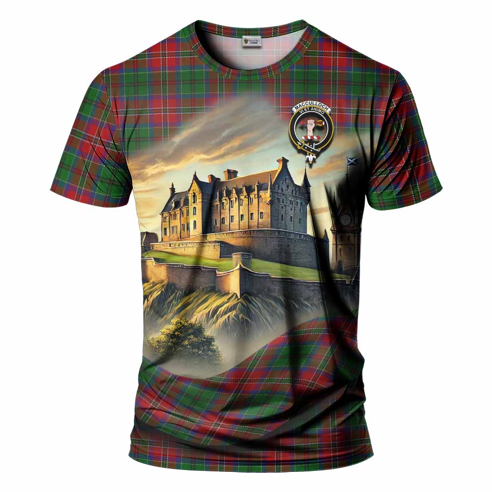 Tartan Vibes Clothing MacCulloch (McCulloch) Tartan Family Crest T-Shirt with Scottish Ancient Castle Stype