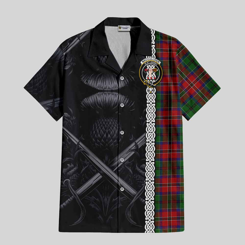 Tartan Vibes Clothing MacCulloch (McCulloch) Tartan Short Sleeve Button Shirt with Family Crest Cross Sword Thistle Celtic Vibes