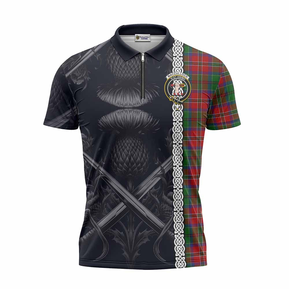Tartan Vibes Clothing MacCulloch (McCulloch) Tartan Zipper Polo Shirt with Family Crest Cross Sword Thistle Celtic Vibes