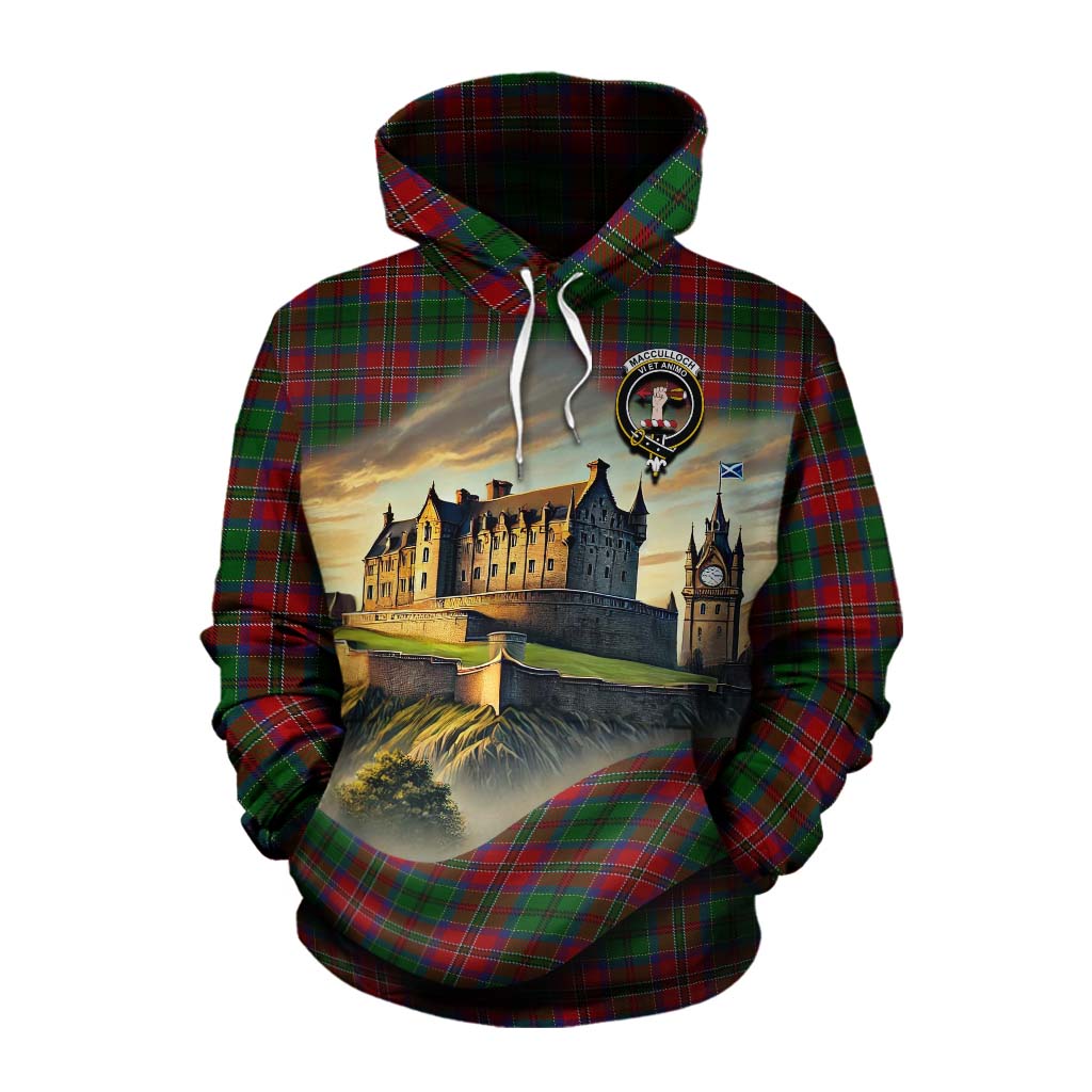Tartan Vibes Clothing MacCulloch (McCulloch) Tartan Family Crest Cotton Hoodie with Scottish Ancient Castle Style