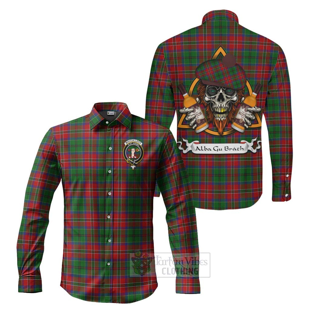 Tartan Vibes Clothing MacCulloch (McCulloch) Tartan Long Sleeve Button Shirt with Family Crest and Bearded Skull Holding Bottles of Whiskey