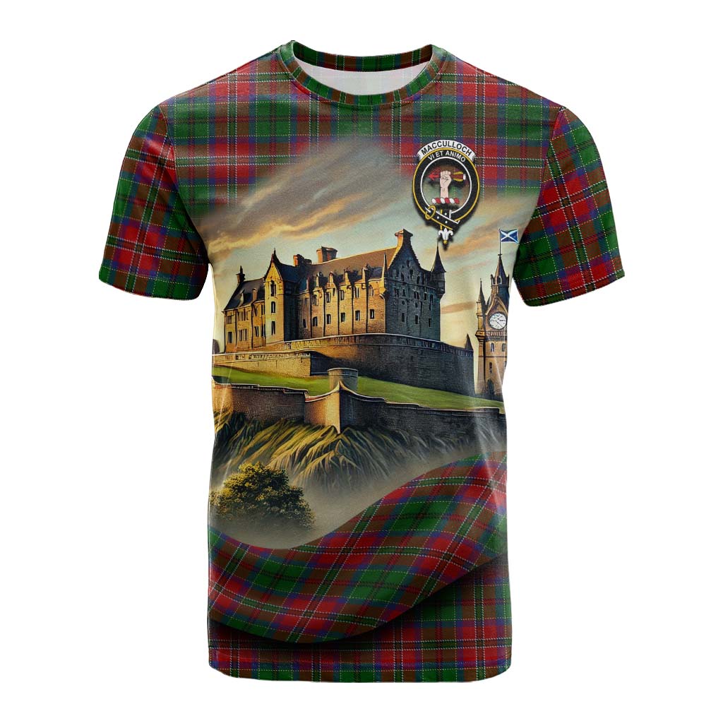 Tartan Vibes Clothing MacCulloch (McCulloch) Tartan Family Crest Cotton T-shirt with Scottish Ancient Castle Style