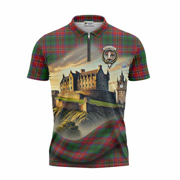 MacCulloch (McCulloch) Tartan Family Crest Zipper Polo Shirt with Scottish Ancient Castle Style