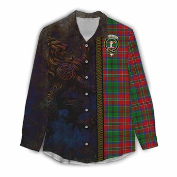 Tartan Vibes Clothing MacCulloch (McCulloch) Tartan Family Crest Women's Casual Shirt Alba Gu Brath Be Brave Lion Ancient Style