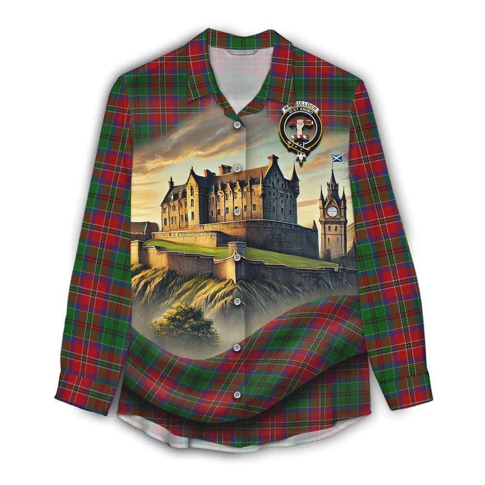 Tartan Vibes Clothing MacCulloch (McCulloch) Tartan Family Crest Women's Casual Shirt with Scottish Ancient Castle Style