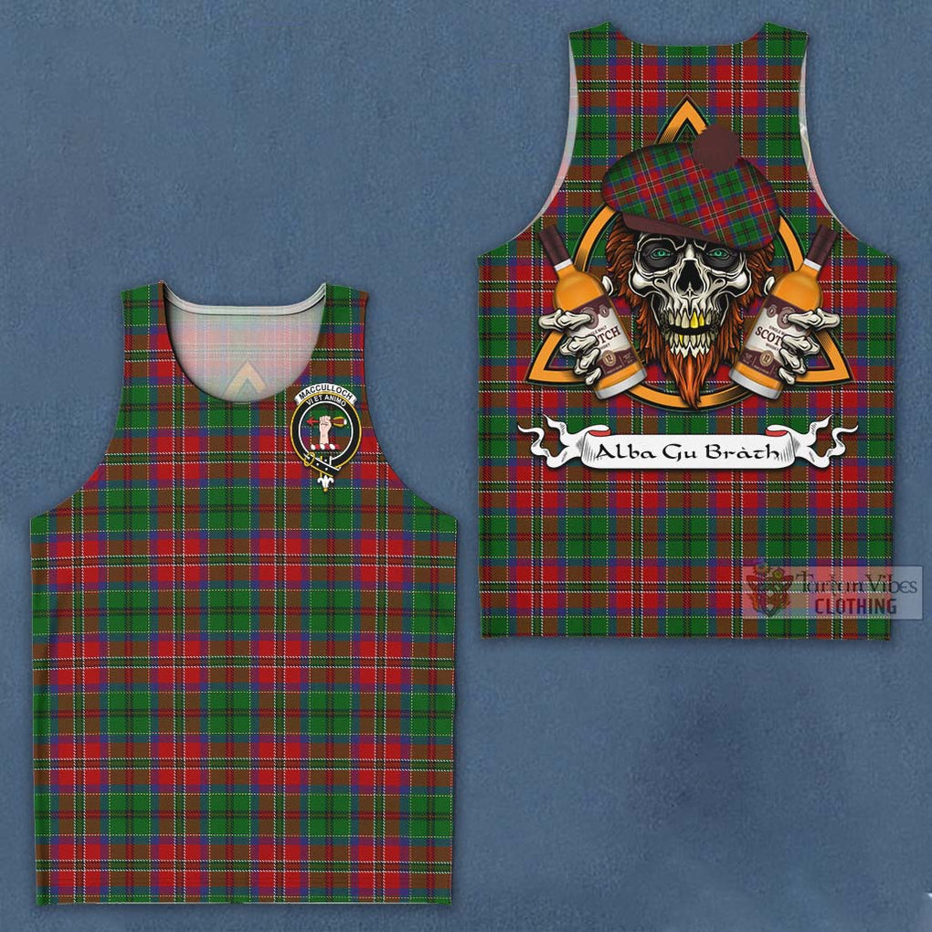 Tartan Vibes Clothing MacCulloch (McCulloch) Tartan Men's Tank Top with Family Crest and Bearded Skull Holding Bottles of Whiskey