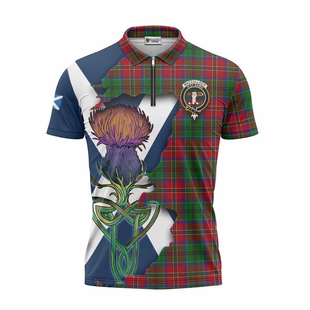 Tartan Vibes Clothing MacCulloch (McCulloch) Tartan Family Crest Zipper Polo Shirt Scottish Thistle Celtic Inspired