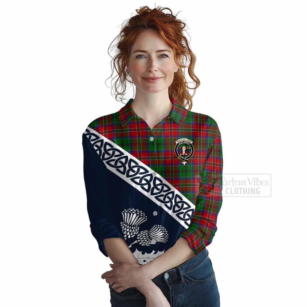 Tartan Vibes Clothing MacCulloch (McCulloch) Tartan Women's Casual Shirt Featuring Thistle and Scotland Map