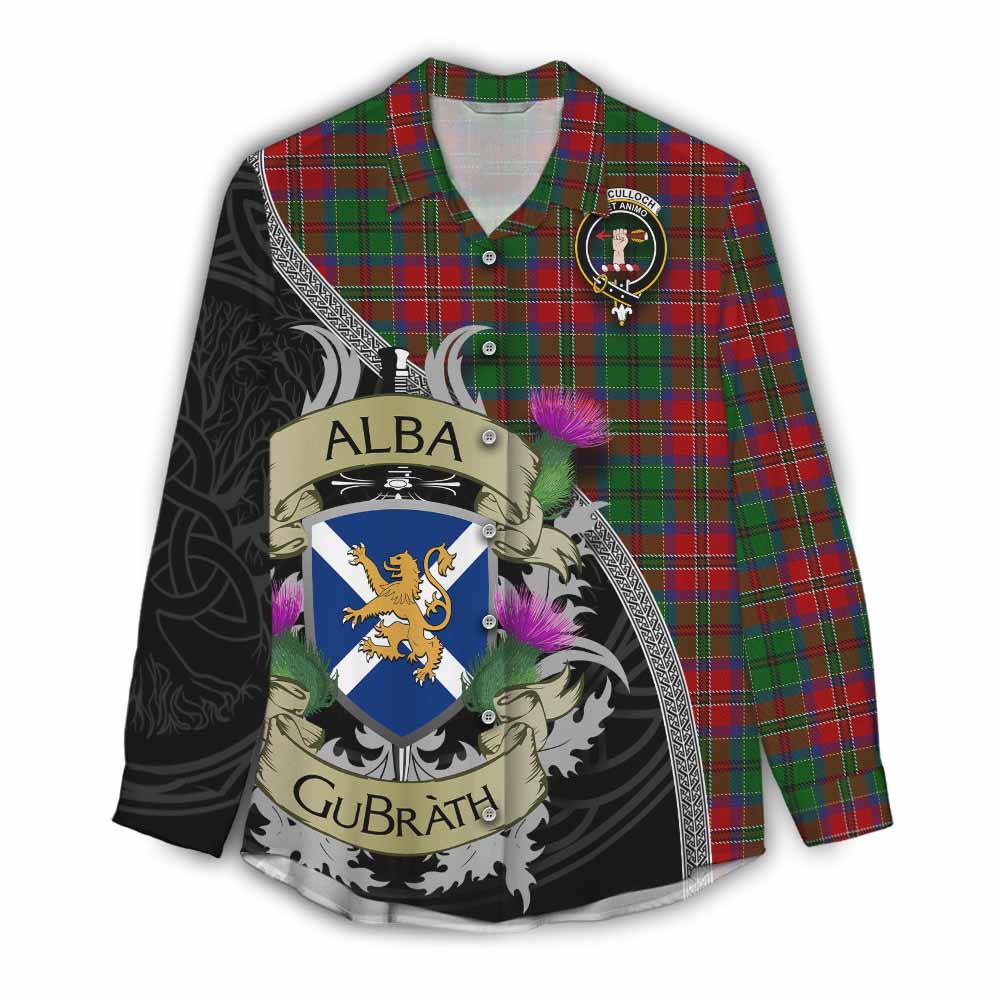 Tartan Vibes Clothing MacCulloch (McCulloch) Tartan Family Crest Women's Casual Shirt Lion Rampant Royal Thistle Shield Celtic Inspired