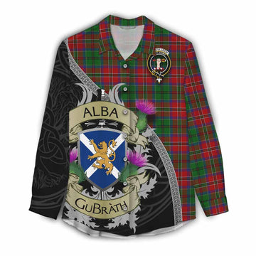 Tartan Vibes Clothing MacCulloch (McCulloch) Tartan Family Crest Women's Casual Shirt Lion Rampant Royal Thistle Shield Celtic Inspired