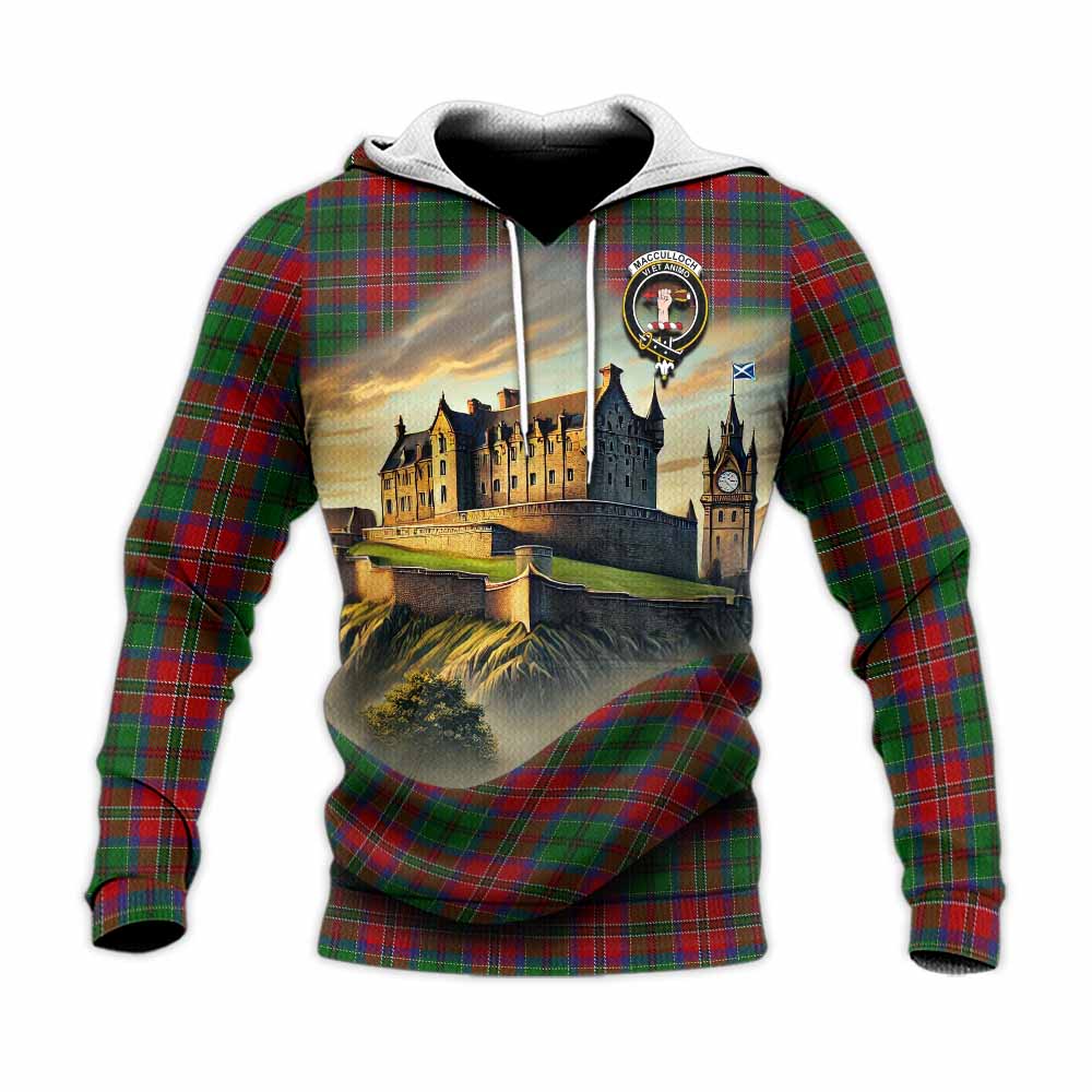 Tartan Vibes Clothing MacCulloch (McCulloch) Tartan Family Crest Knitted Hoodie with Scottish Ancient Castle Style
