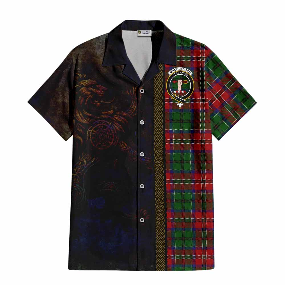Tartan Vibes Clothing MacCulloch (McCulloch) Tartan Family Crest Short Sleeve Button Shirt Alba Gu Brath Be Brave Lion Ancient Style