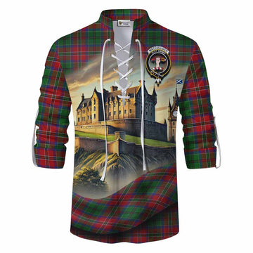 Tartan Vibes Clothing MacCulloch (McCulloch) Tartan Family Crest Ghillie Kilt Shirt with Scottish Ancient Castle Style