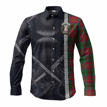 MacCulloch (McCulloch) Tartan Long Sleeve Button Shirt with Family Crest Cross Sword Thistle Celtic Vibes