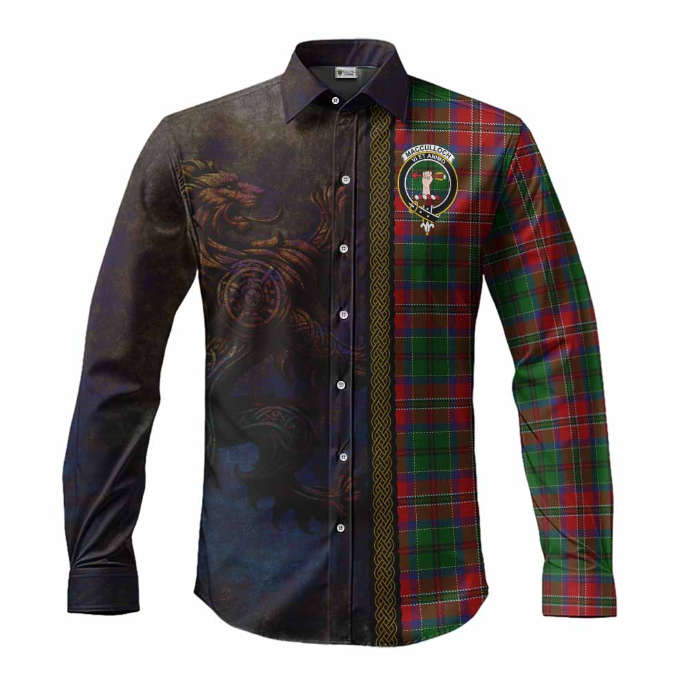 Tartan Vibes Clothing MacCulloch (McCulloch) Tartan Family Crest Long Sleeve Button Shirt Alba Gu Brath Be Brave Lion Ancient Style