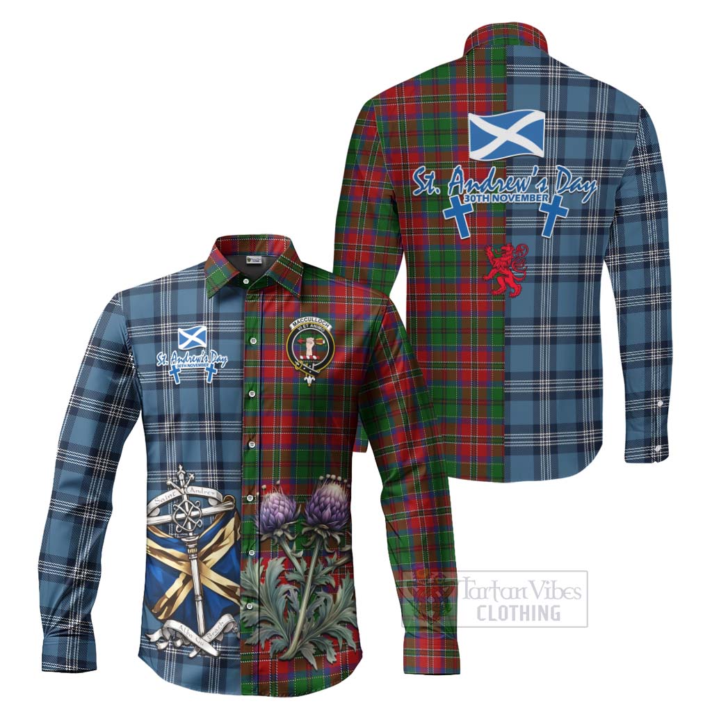 Tartan Vibes Clothing MacCulloch (McCulloch) Tartan Long Sleeve Button Shirt Happy St. Andrew's Day Half Tartan Style