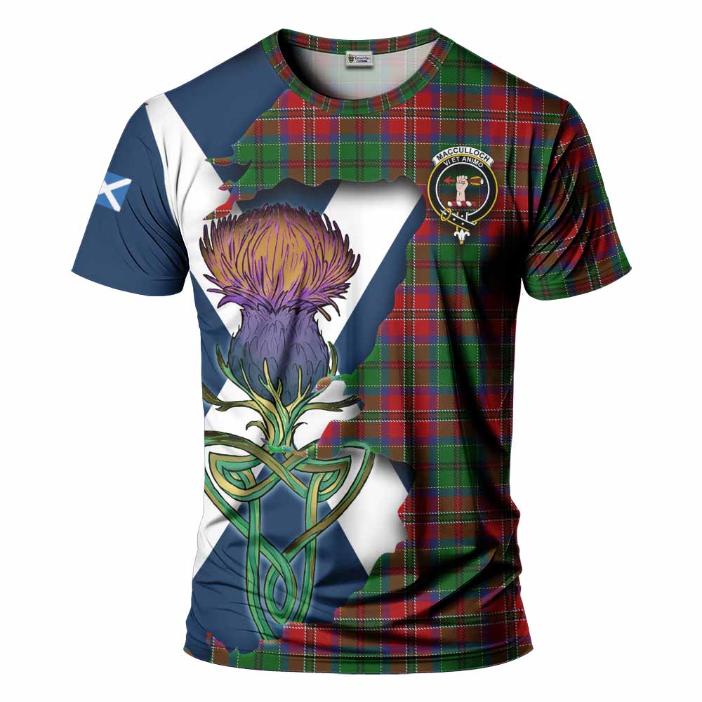 Tartan Vibes Clothing MacCulloch (McCulloch) Tartan Family Crest T-Shirt Scottish Thistle Celtic Inspired