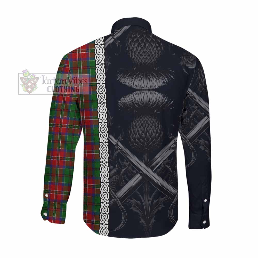 Tartan Vibes Clothing MacCulloch (McCulloch) Tartan Long Sleeve Button Shirt with Family Crest Cross Sword Thistle Celtic Vibes