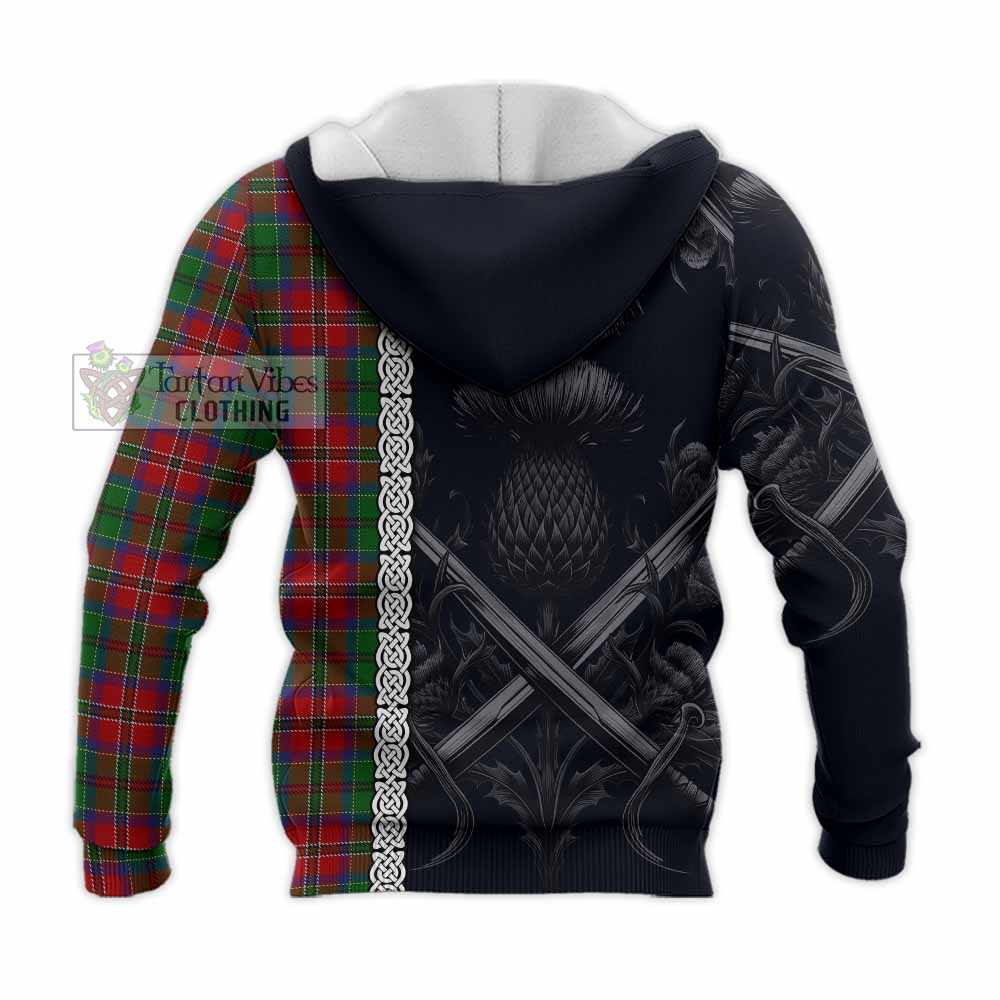 Tartan Vibes Clothing MacCulloch (McCulloch) Tartan Knitted Hoodie with Family Crest Cross Sword Thistle Celtic Vibes